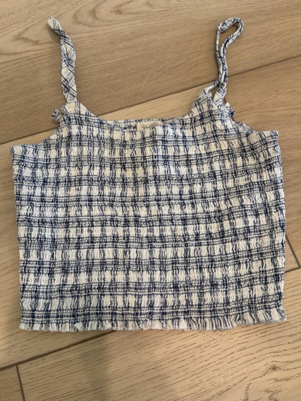 Brandy Melville Blue & White Smocked Plaid Cami